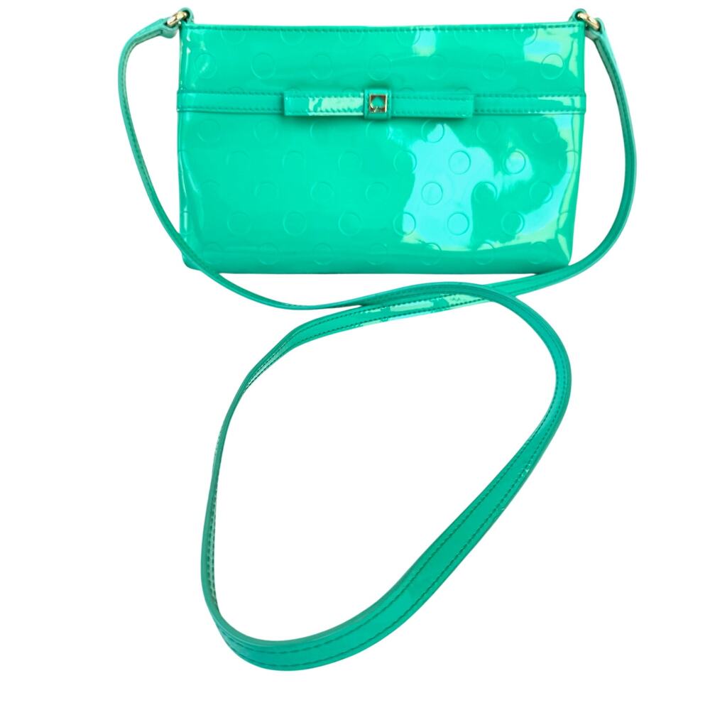 Kate Spade Camellia Street Amy Crossbody Bag Green Patent Leather Polka Dot Bow